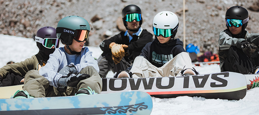 Kids wearing Smith Squad goggles and Rodeo Helmets