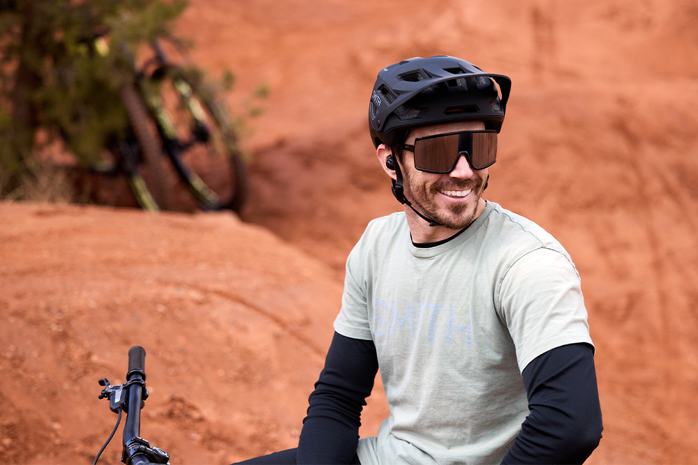 Cyclist wearing Smith Pursuit Sunglasses