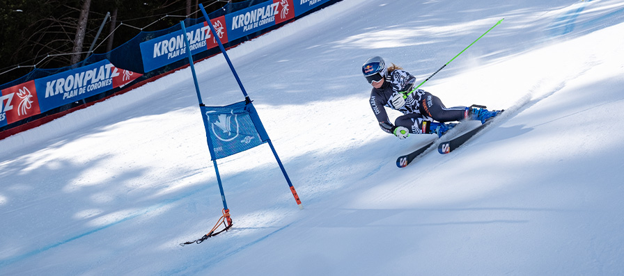 Ski racer wearing Icon Helmet