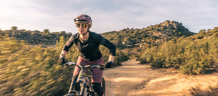 Mountain biker wearing Smith helmet and sunglasses