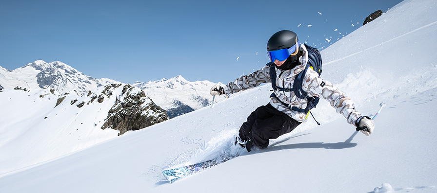 Skier wearing Method Helmet, a SMITH freestyle helmet